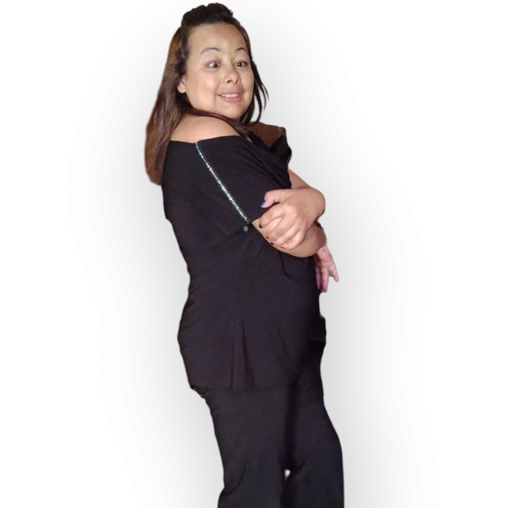 Jessica Black Draped Top – Size Large - Picture 3 of 15